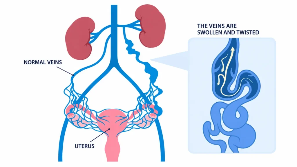 Ovarian vein reflux normal pelvic veins